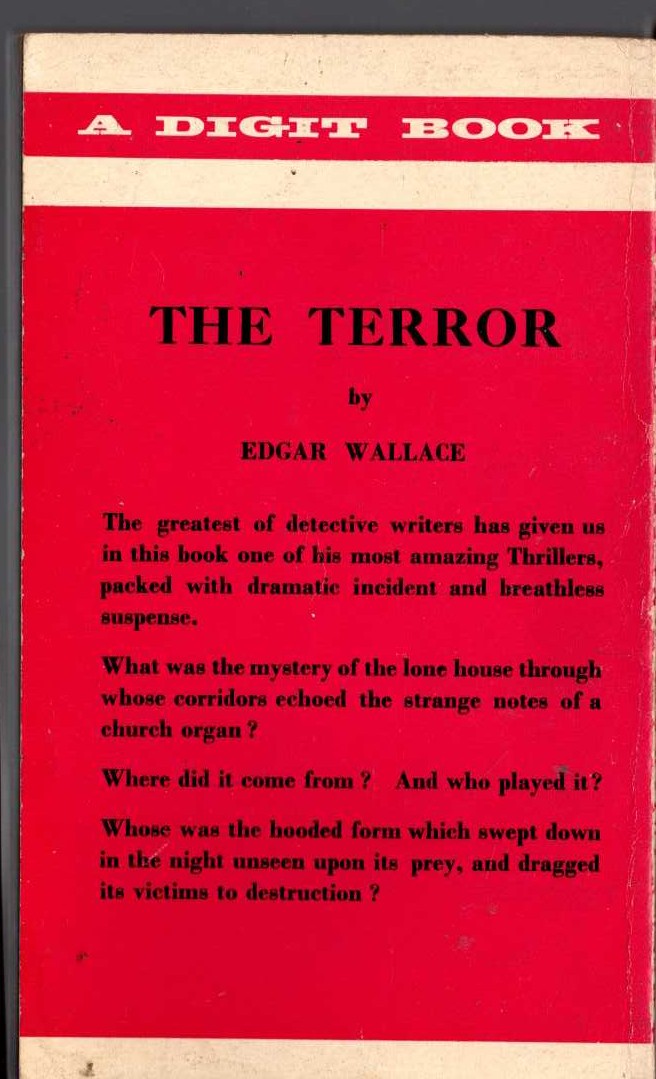 Edgar Wallace  THE TERROR magnified rear book cover image