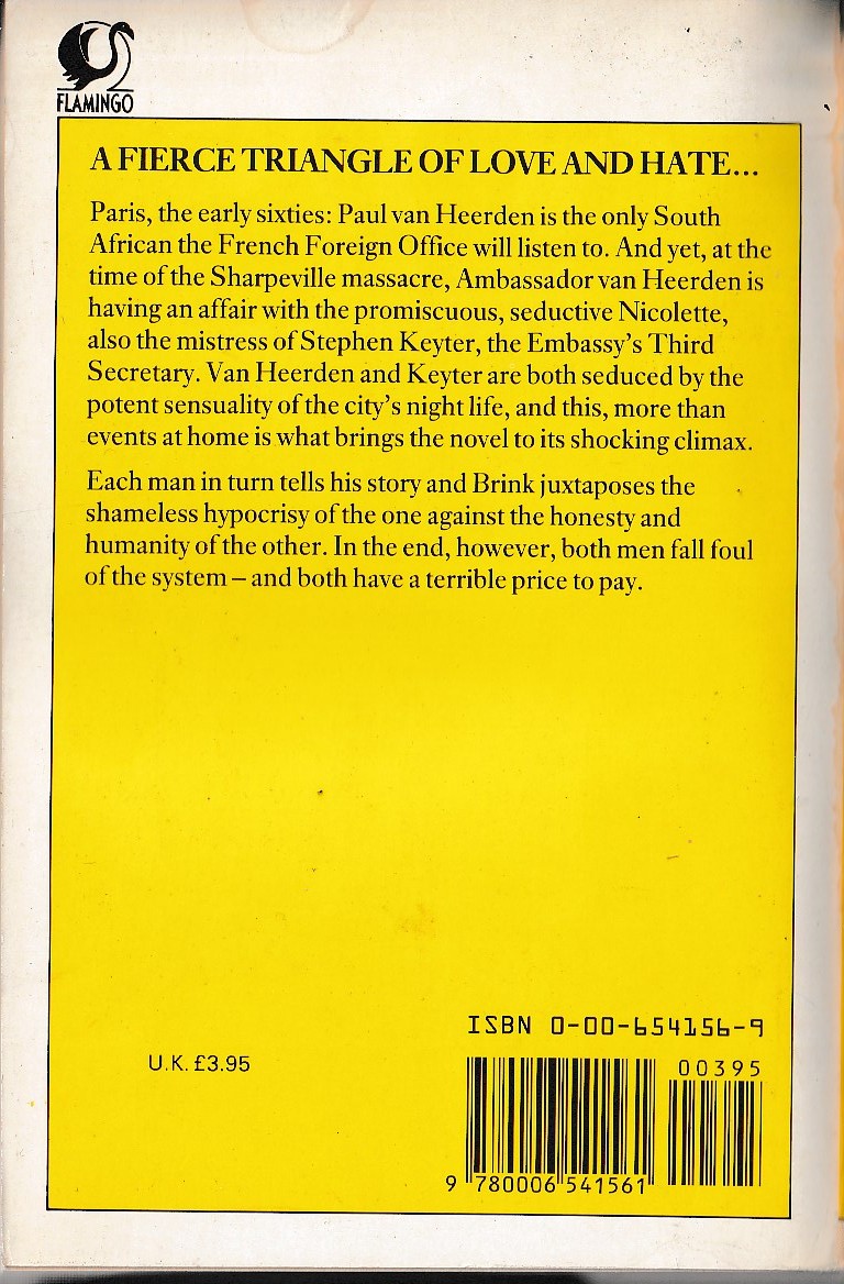 Andre Brink  THE AMBASSADOR magnified rear book cover image