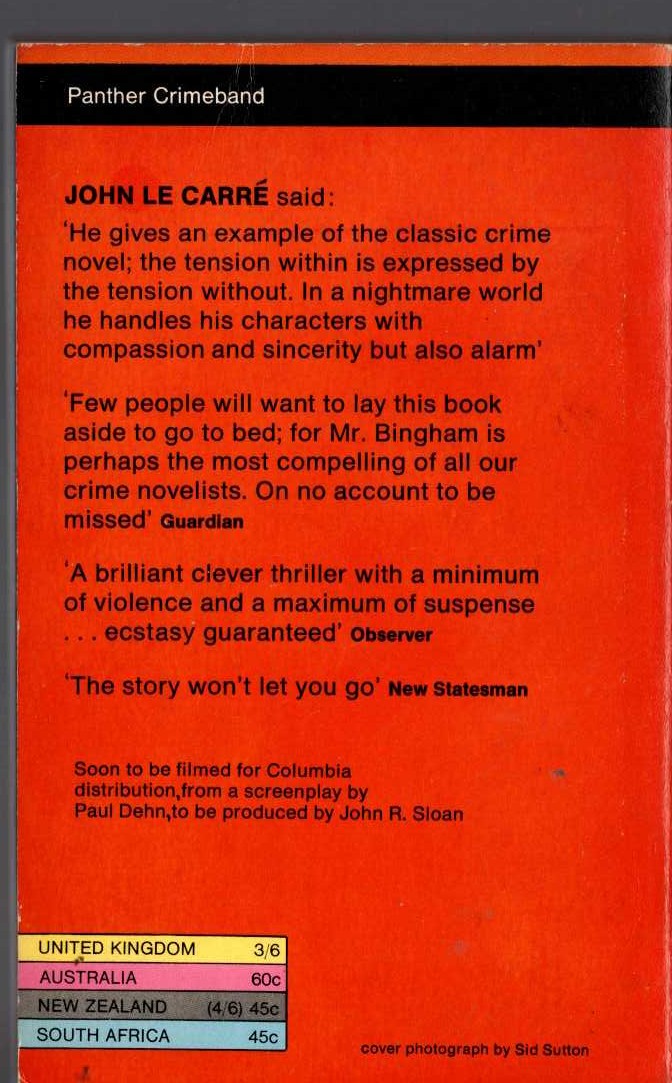 John Bingham  A FRAGMENT OF FEAR magnified rear book cover image
