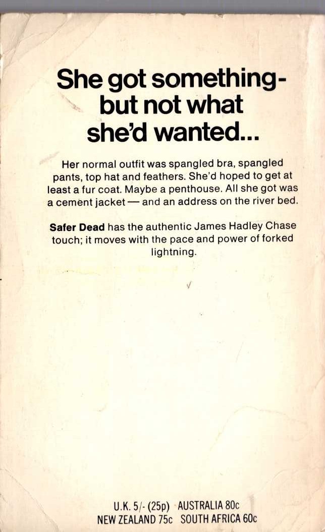 James Hadley Chase  SAFER DEAD magnified rear book cover image