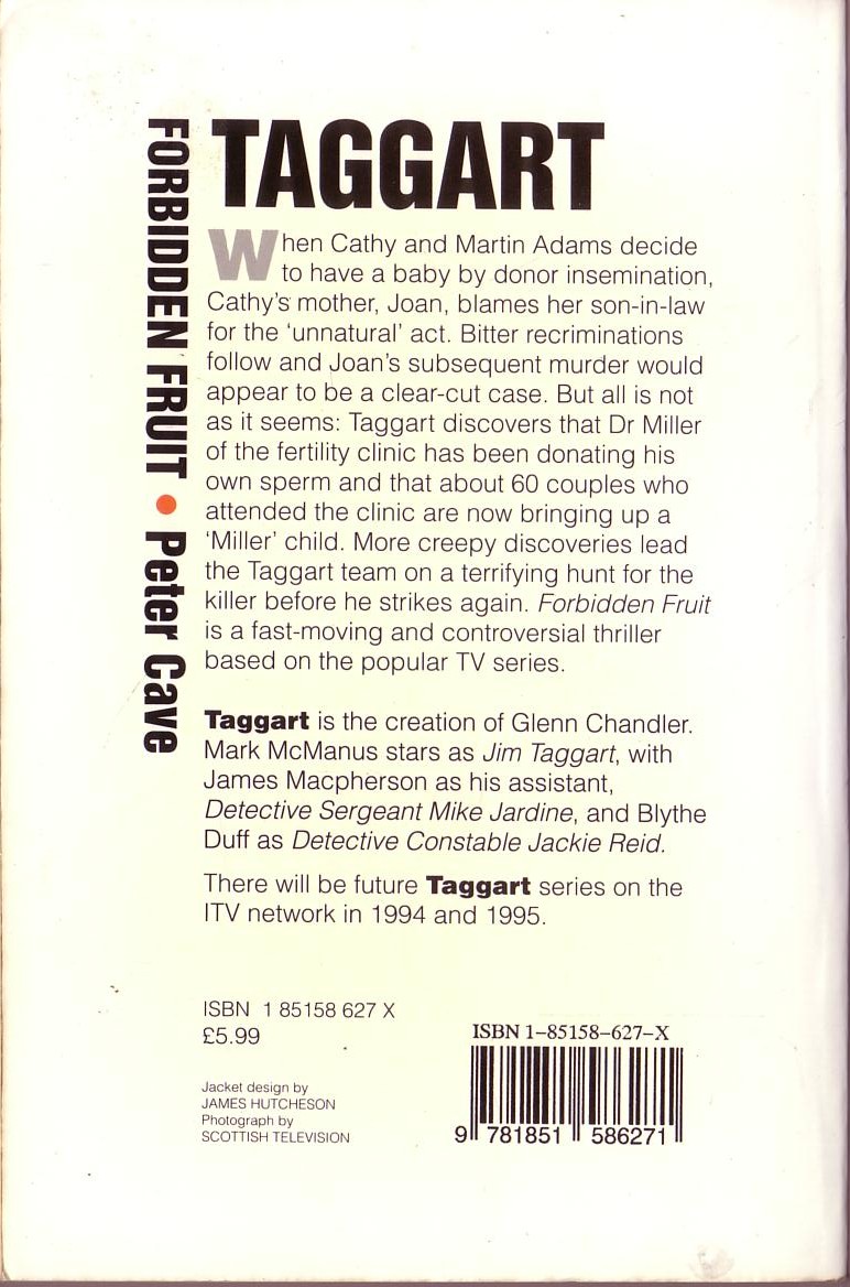 Peter Cave  TAGGART: FORBIDDEN FRUIT (Mark McManus) magnified rear book cover image