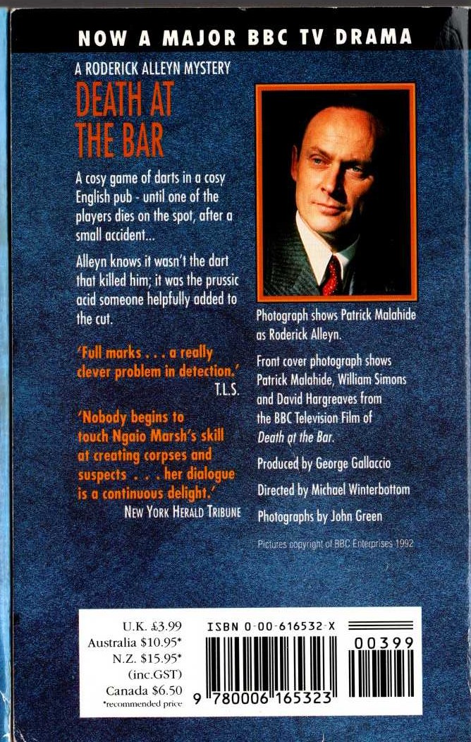 Ngaio Marsh  DEATH AT THE BAR (TV tie-in) magnified rear book cover image
