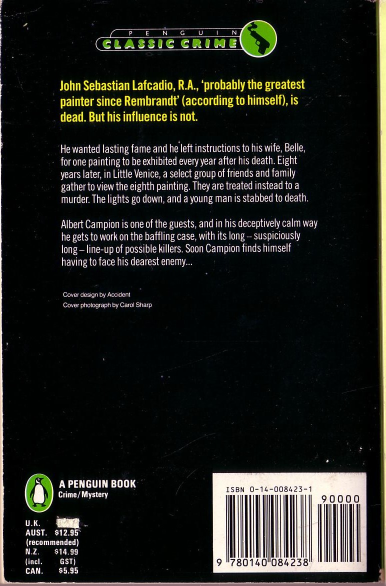 Margery Allingham  DEATH OF A GHOST magnified rear book cover image