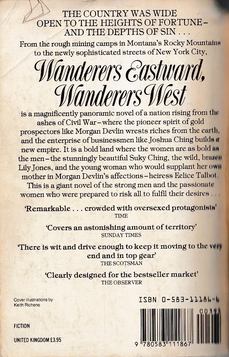 Kathleen Winsor  WANDERERS EASTWARD, WANDERERS WESTWARD magnified rear book cover image