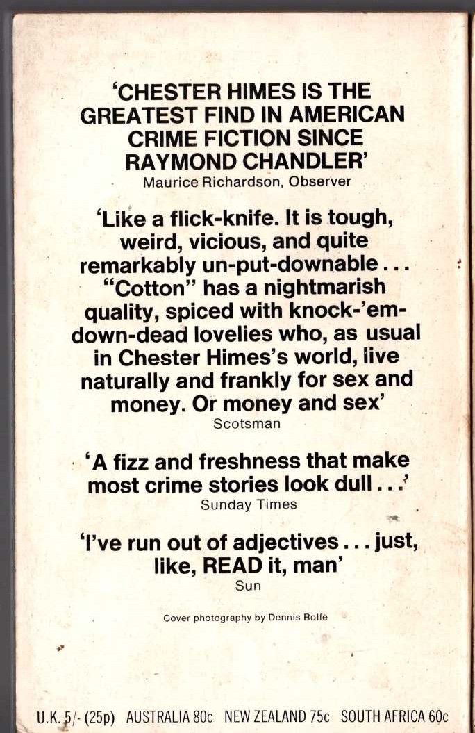 Chester Himes  COTTON COMES TO HARLEM magnified rear book cover image