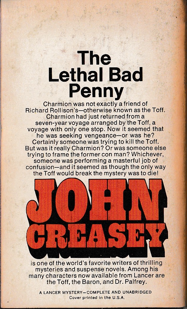 John Creasey  THE TOFF AND THE GREAT ILLUSION magnified rear book cover image
