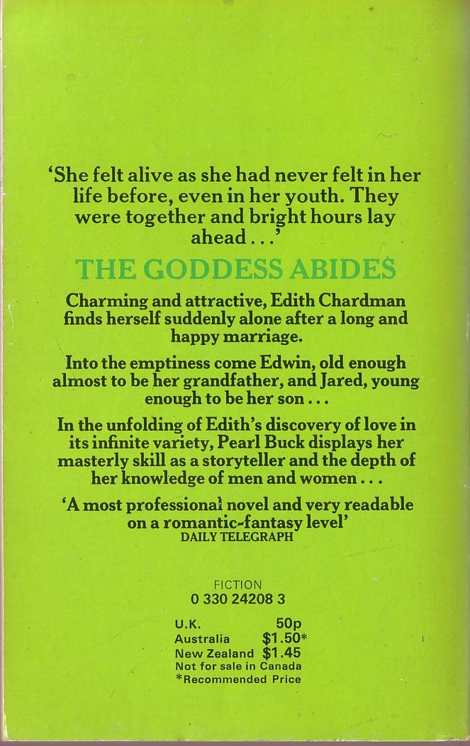 Pearl S. Buck  THE GODDESS ABIDES magnified rear book cover image
