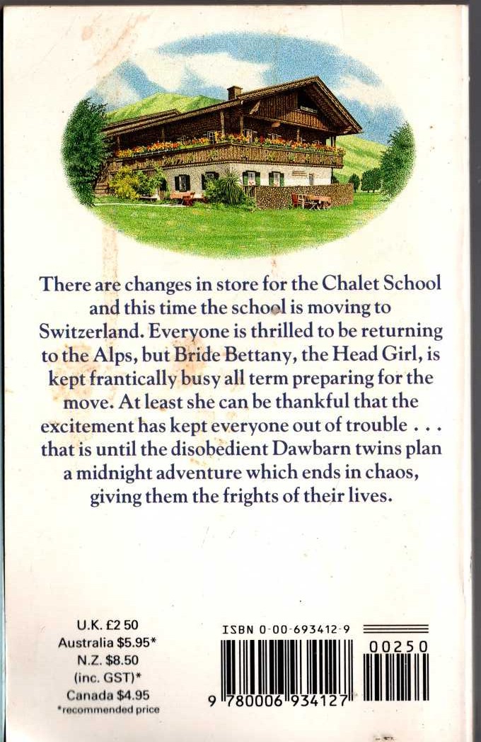 Elinor M. Brent-Dyer  CHANGES FOR THE CHALET SCHOOL magnified rear book cover image