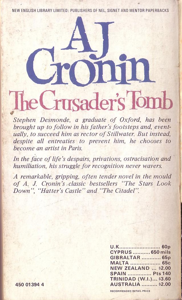 A.J. Cronin  CRUSADER'S TOMB magnified rear book cover image