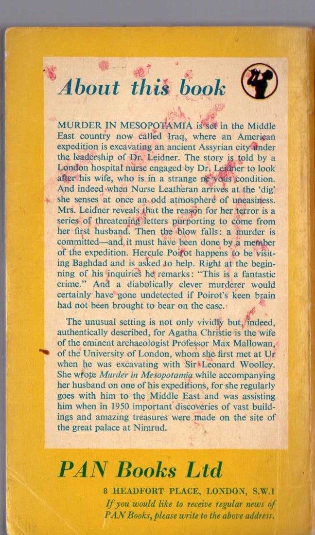 Agatha Christie  MURDER IN MESOPOTAMIA magnified rear book cover image