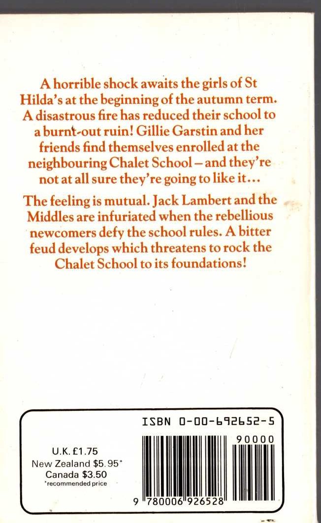 Elinor M. Brent-Dyer  THE FEUD IN THE CHALET SCHOOL magnified rear book cover image