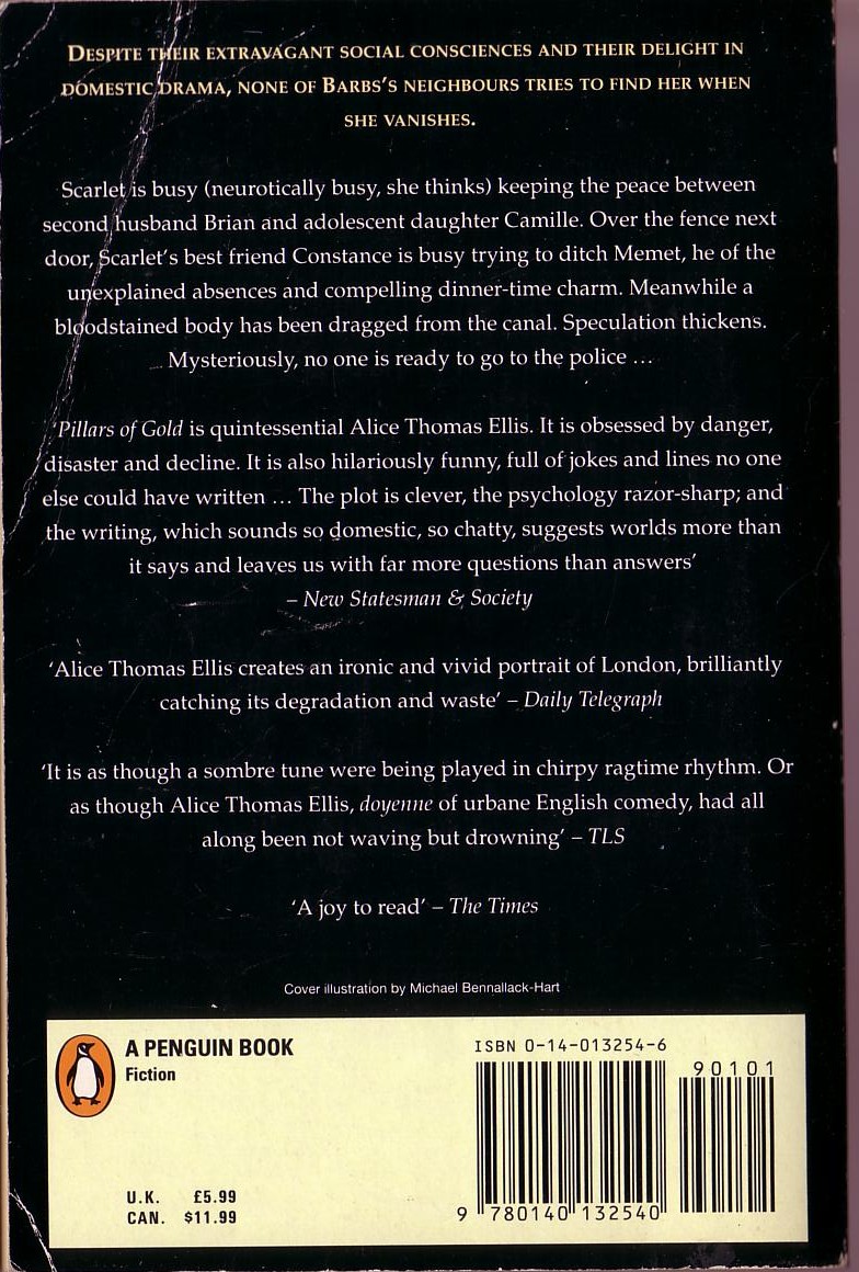 Alice Thomas Ellis  PILLARS OF GOLD magnified rear book cover image