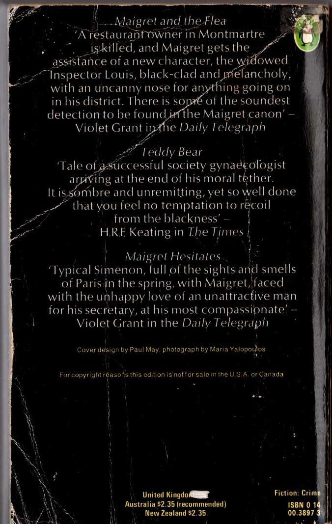 Georges Simenon  THE EIGHTH SIMENON OMNIBUS: MAIGRET AND THE FLEA/ TEDDY BEAR/ MAIGRET HESITATES magnified rear book cover image