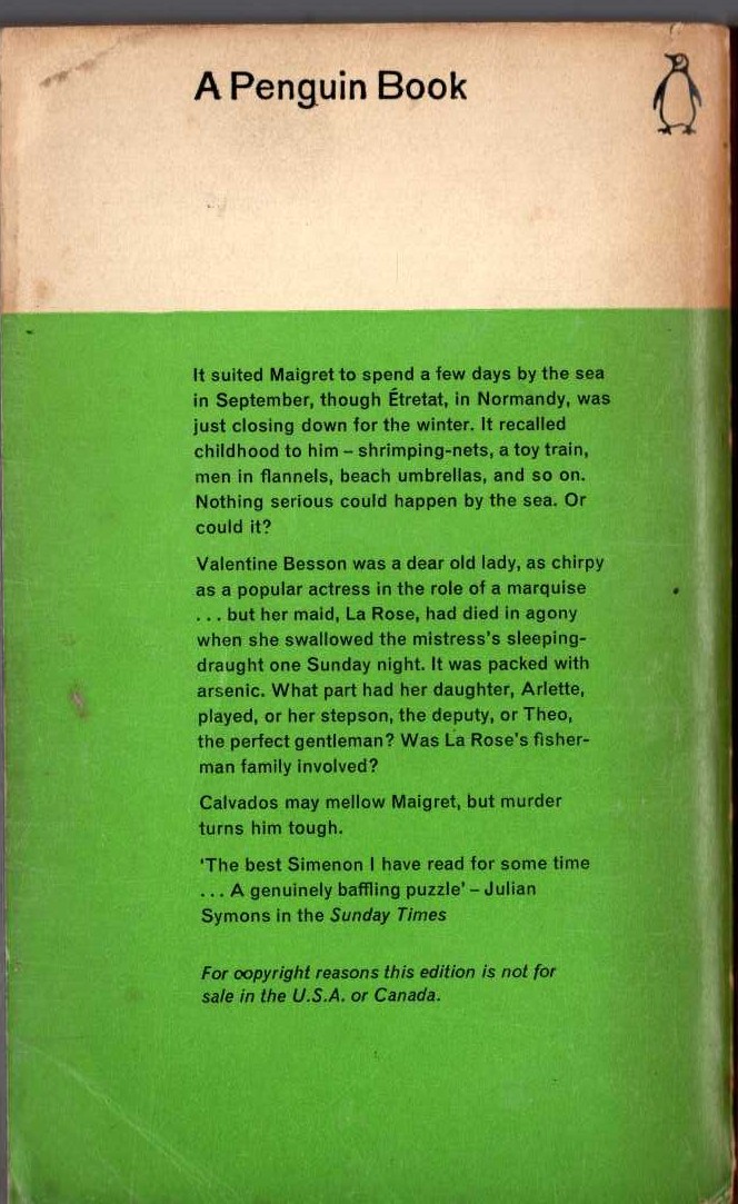 Georges Simenon  MAIGRET AND THE OLD LADY magnified rear book cover image