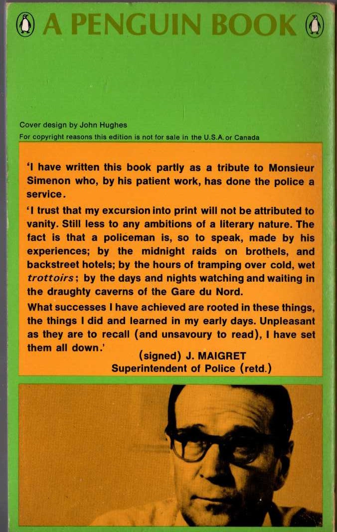 Georges Simenon  MAIGRET'S MEMOIRS magnified rear book cover image