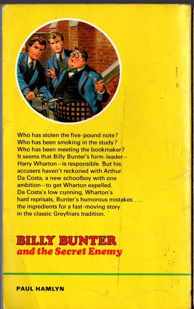 Frank Richards  BILLY BUNTER AND THE SECRET ENEMY magnified rear book cover image