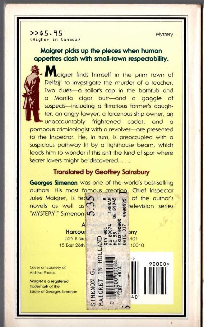 Georges Simenon  MAIGRET IN HOLLAND magnified rear book cover image