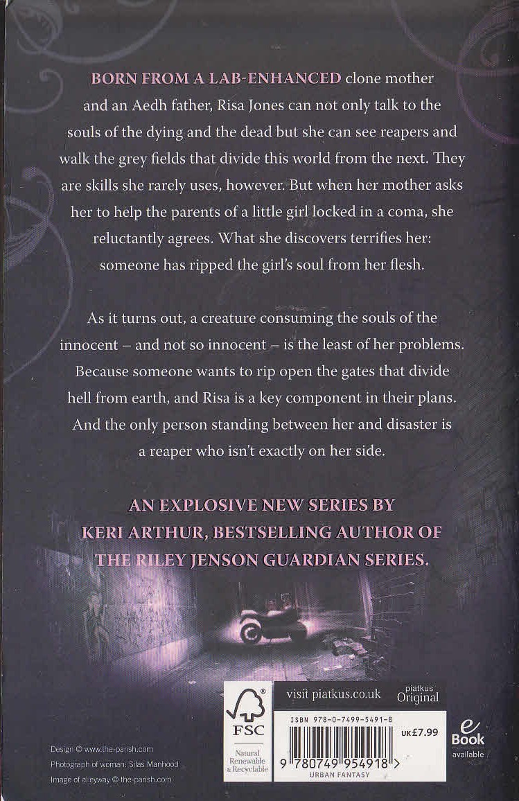 Keri Arthur  DARKNESS UNBOUND [a Dark Angel novel] magnified rear book cover image