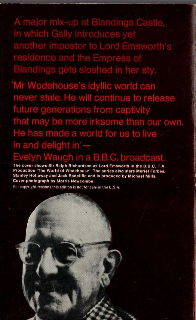 P.G. Wodehouse  GALAHAD AT BLANDINGS (Sir Ralph Richardson) magnified rear book cover image