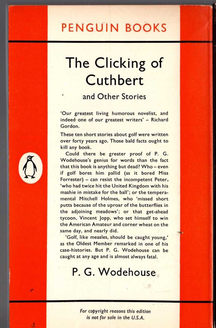 P.G. Wodehouse  THE CLICKING OF CUTHBERT and Other Stories magnified rear book cover image