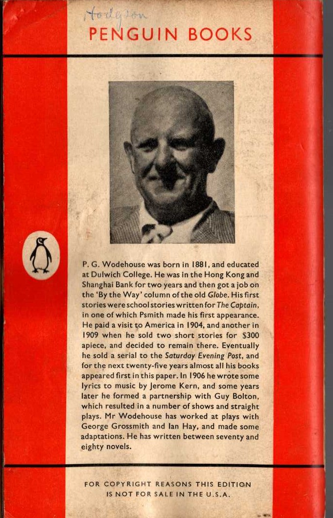P.G. Wodehouse  DOCTOR SALLY magnified rear book cover image
