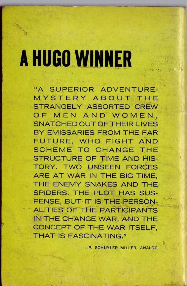 Fritz Leiber  THE BIG TIME magnified rear book cover image