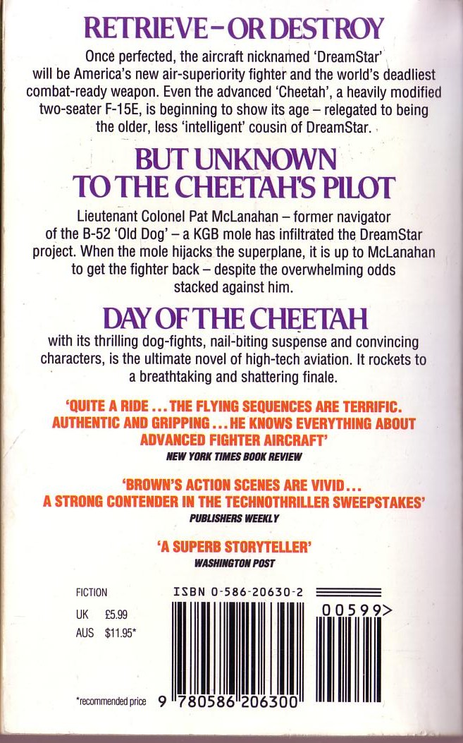 Dale Brown  DAY OF THE CHEETAH magnified rear book cover image