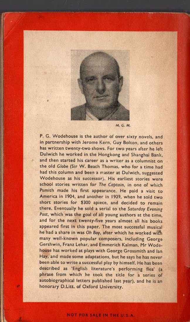 P.G. Wodehouse  UNCLE FRED IN THE SPRINGTIME magnified rear book cover image