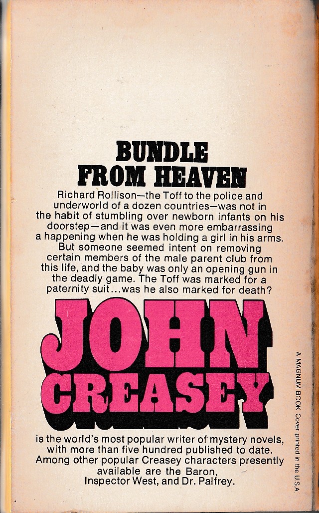 John Creasey  A BUNDLE FOR THE TOFF magnified rear book cover image