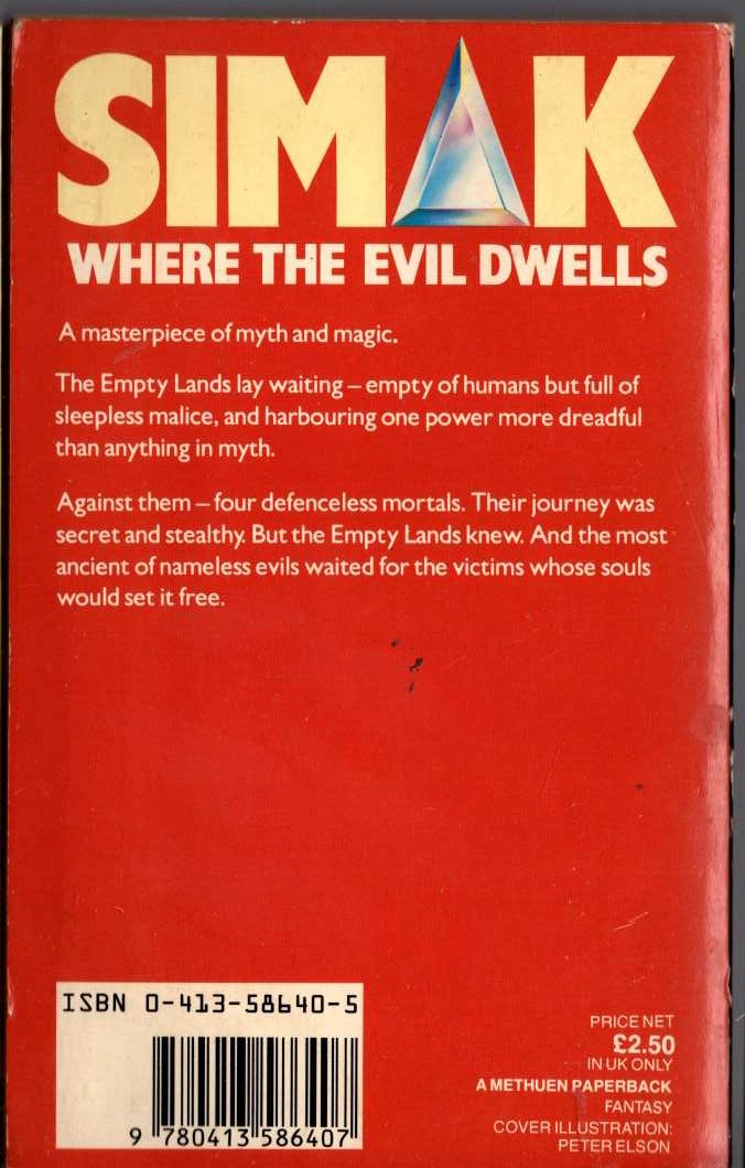 Clifford D. Simak  WHERE THE EVIL DWELLS magnified rear book cover image
