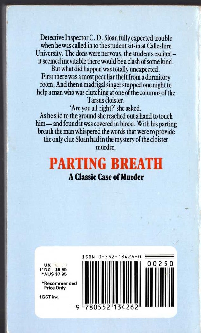 Catherine Aird  PARTING BREATH magnified rear book cover image