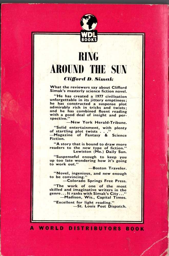 Clifford D. Simak  RING AROUND THE SUN magnified rear book cover image