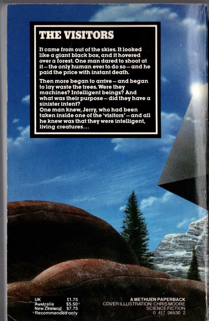 Clifford D. Simak  THE VISITORS magnified rear book cover image