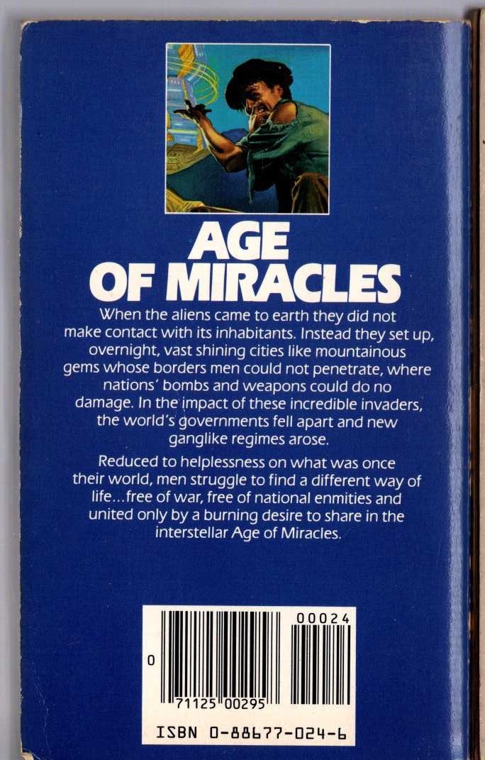 John Brunner  AGE OF MIRACLES magnified rear book cover image