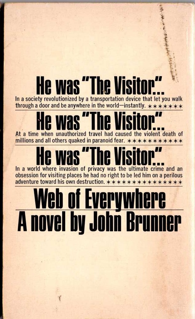 John Brunner  WEB OF EVERYWHERE magnified rear book cover image