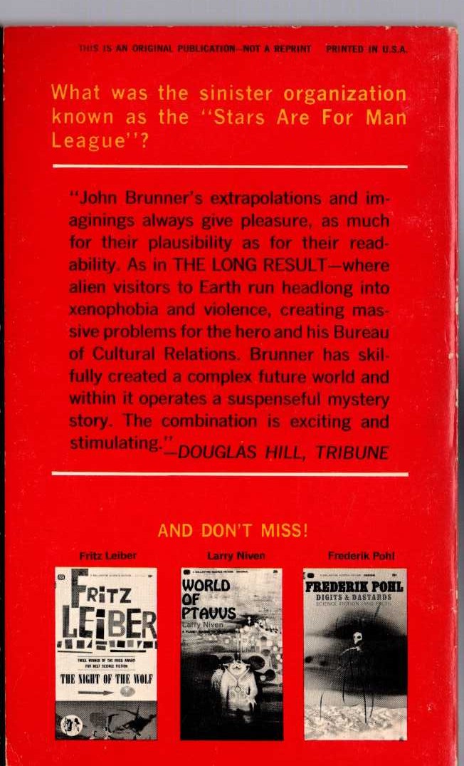 John Brunner  THE LONG RESULT magnified rear book cover image