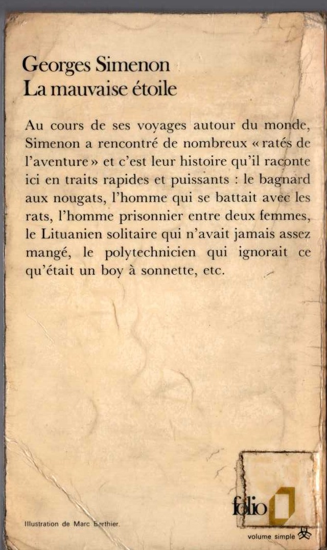 Georges Simenon  LA MAUVAISE ETOILE magnified rear book cover image