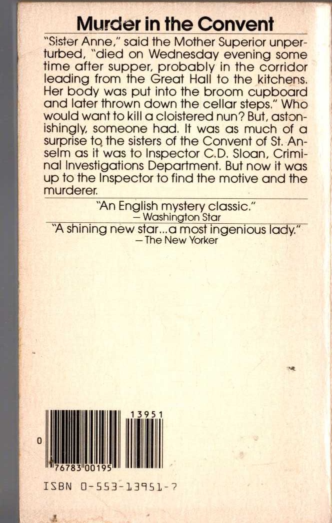 Catherine Aird  THE RELIGIOUS BODY magnified rear book cover image