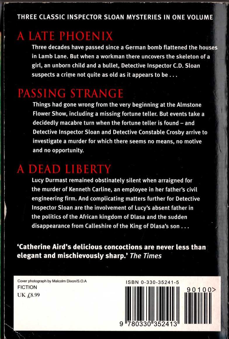 Catherine Aird  THE THIRD CATHERINE AIRD COLLECTION: A LATE PHOENIX/ PASSING STRANGE/ A DEAD LIBERTY magnified rear book cover image