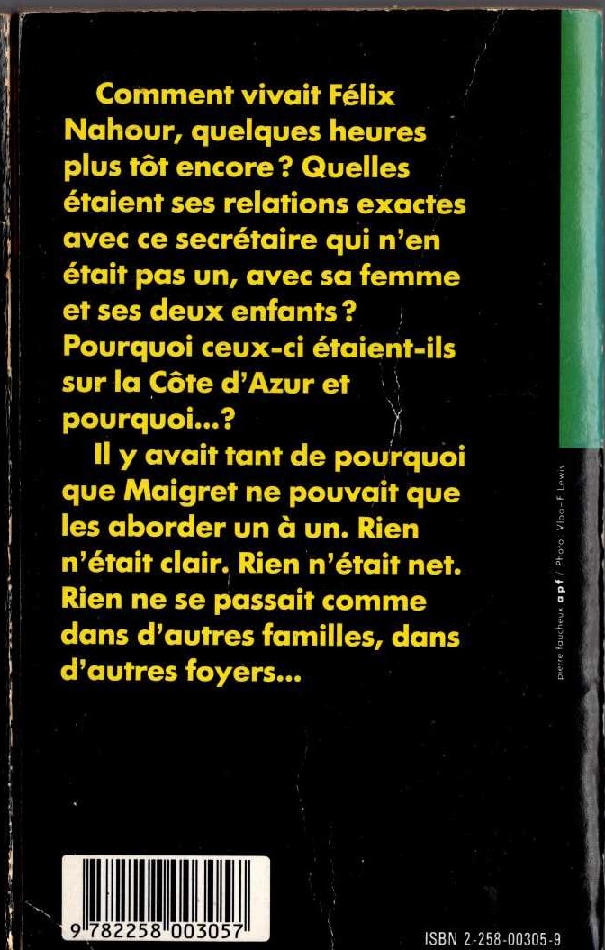 Georges Simenon  MAIGRET ET L'AFFAIRE NAHOUR magnified rear book cover image