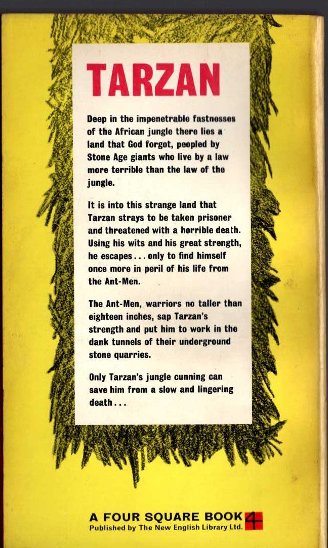 Edgar Rice Burroughs  TARZAN AND THE ANT-MEN magnified rear book cover image