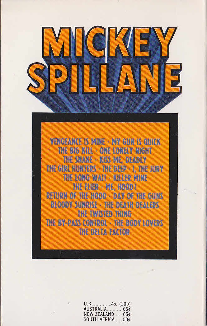 Mickey Spillane  THE DEATH DEALERS magnified rear book cover image