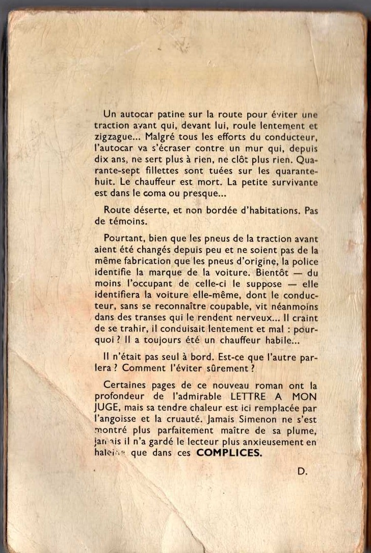 Georges Simenon  LES COMPLICES magnified rear book cover image