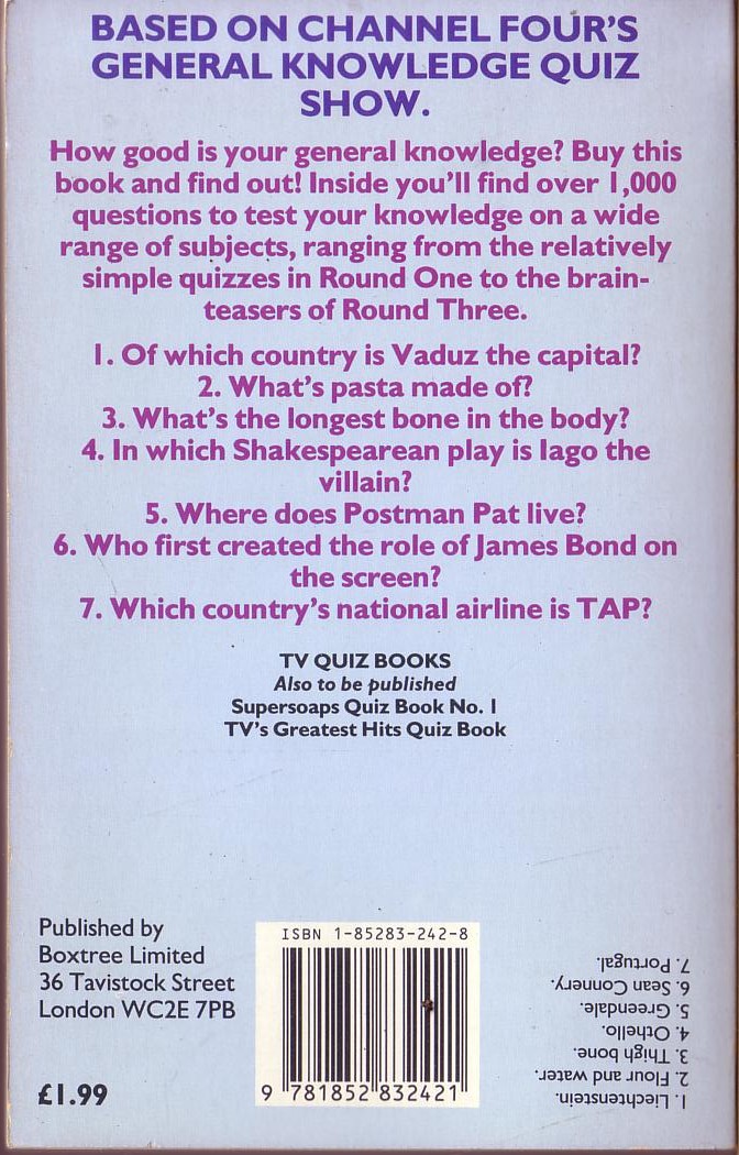 15 to 1 (Channel 4 quizbook) magnified rear book cover image