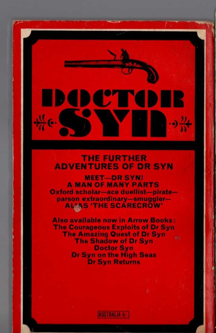 Russell Thorndike  THE FURTHER ADVENTURES OF DOCTOR SYN magnified rear book cover image