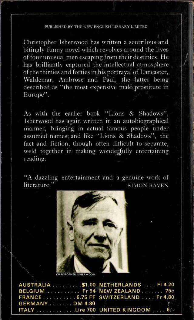 Christopher Isherwood  DOWN THERE ON A VISIT magnified rear book cover image