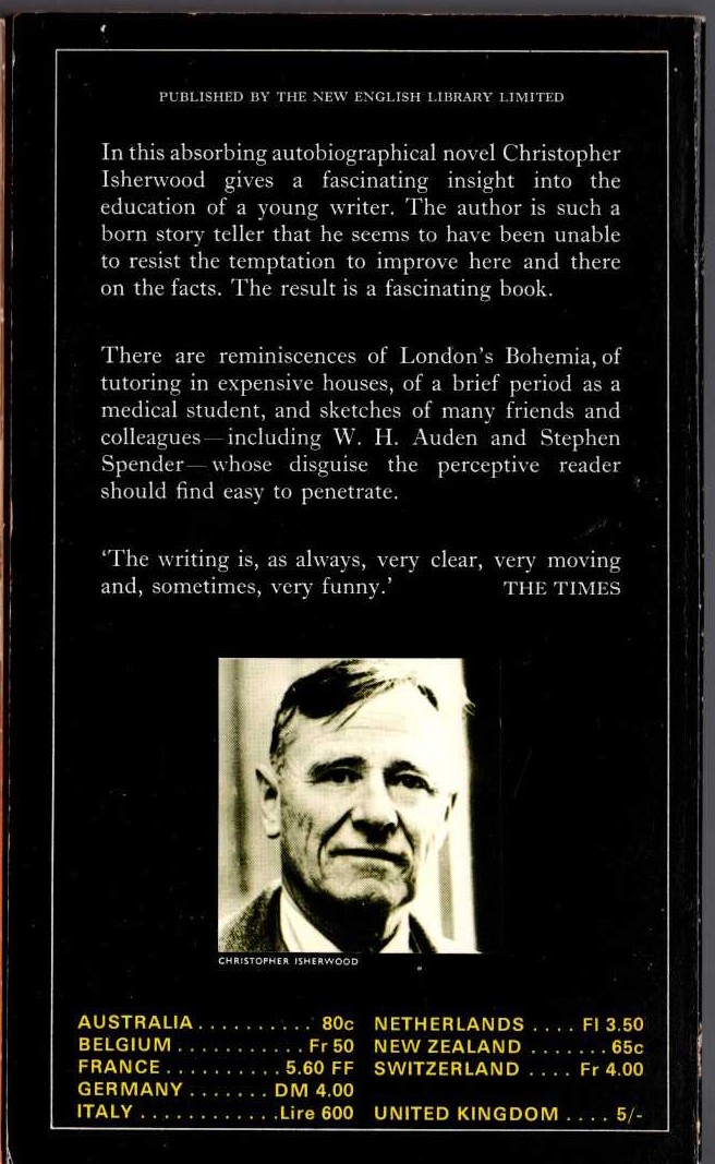 Christopher Isherwood  LIONS AND SHADOWS magnified rear book cover image