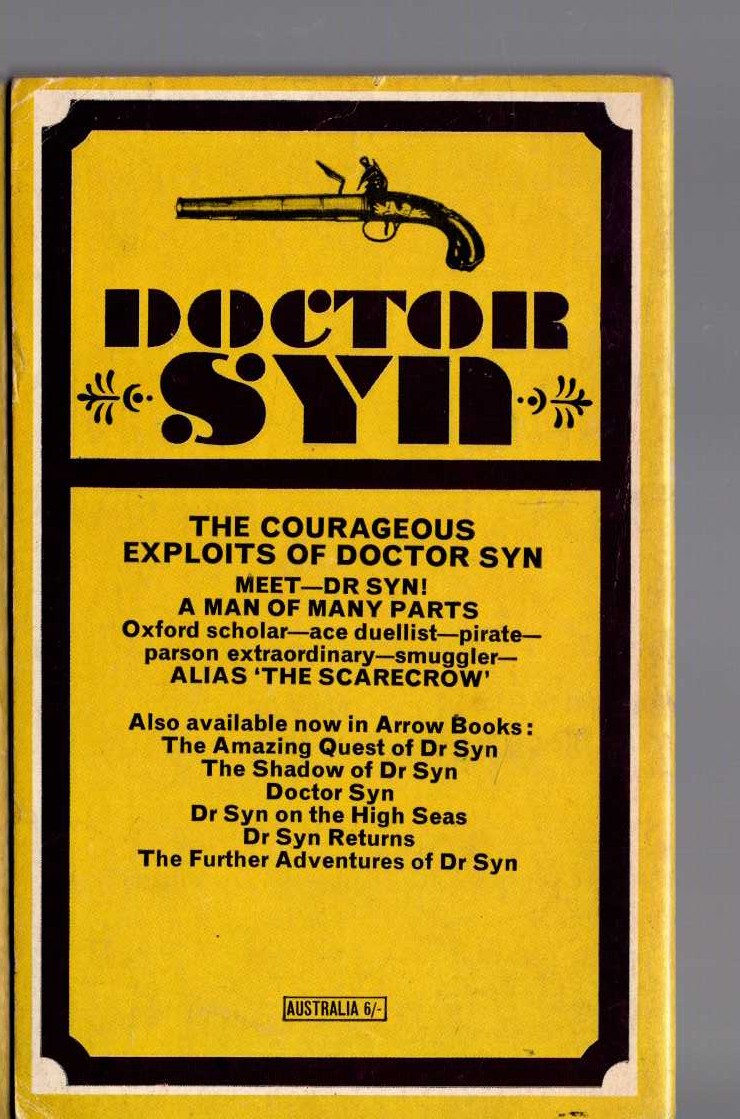 Russell Thorndike  THE COURAGEOUS EXPLOITS OF DOCTOR SYN magnified rear book cover image