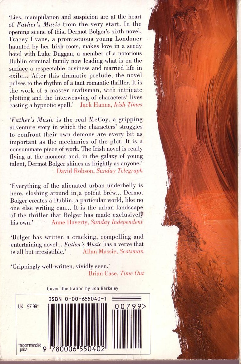 Dermot Bolger  FATHER'S MUSIC magnified rear book cover image