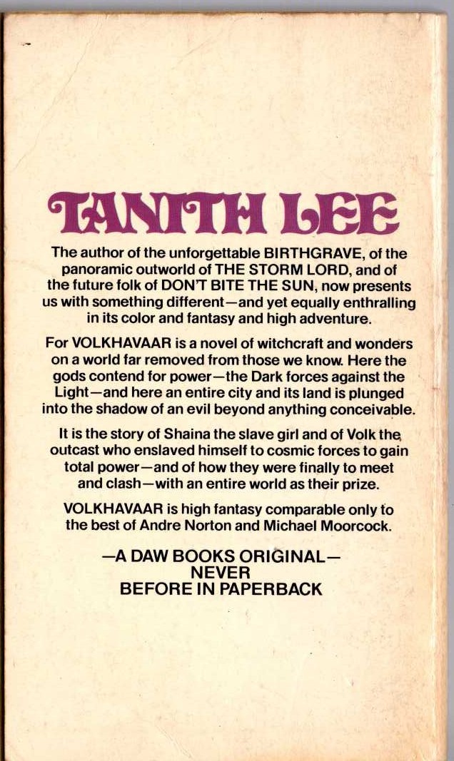 Tanith Lee  VOLKHAVAAR magnified rear book cover image
